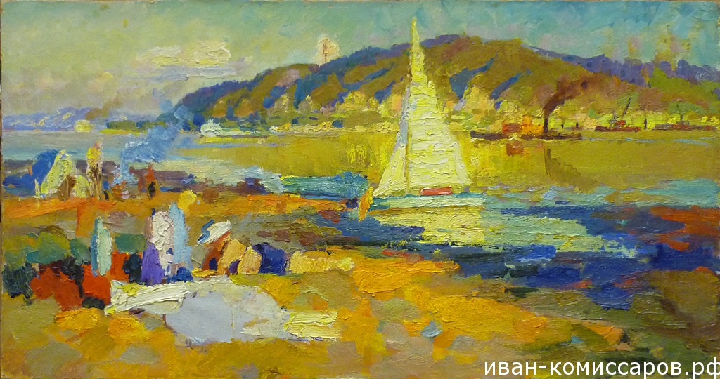 «Пляж на Волге.», К.Орг.м., 36х70 1960-е г.г.
